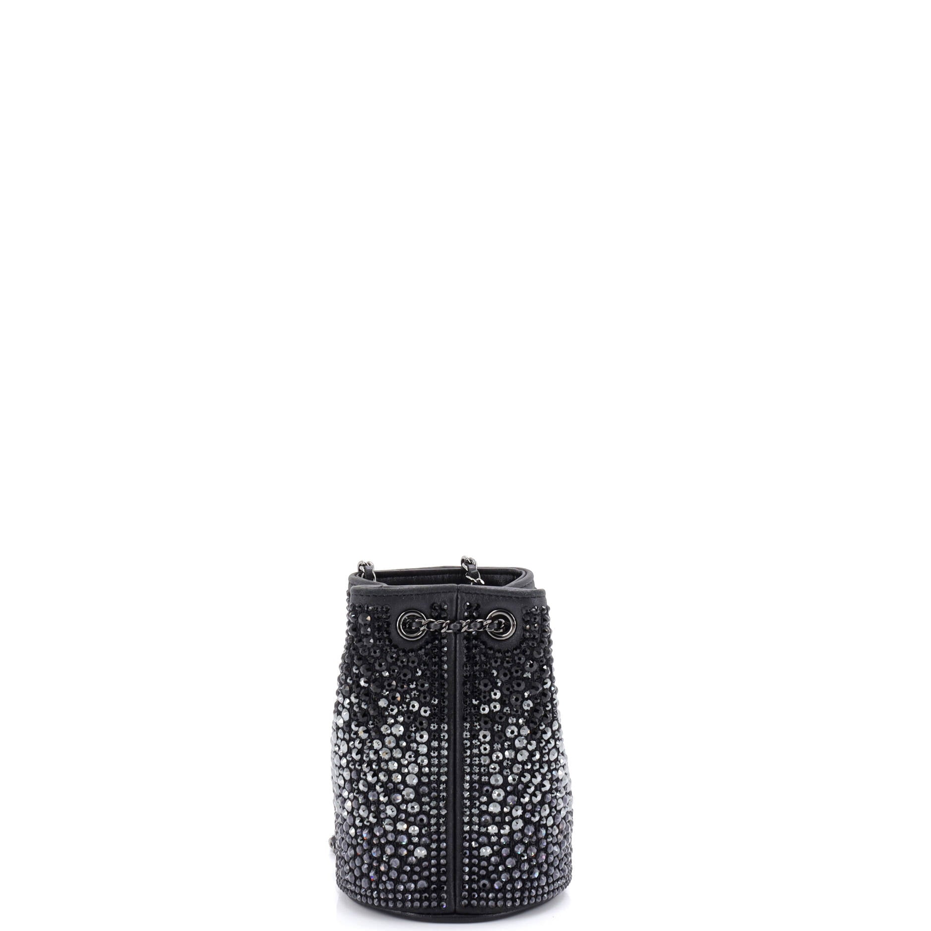 Pearl Crush Drawstring Bucket Bag Strass Embellished Leather Mini