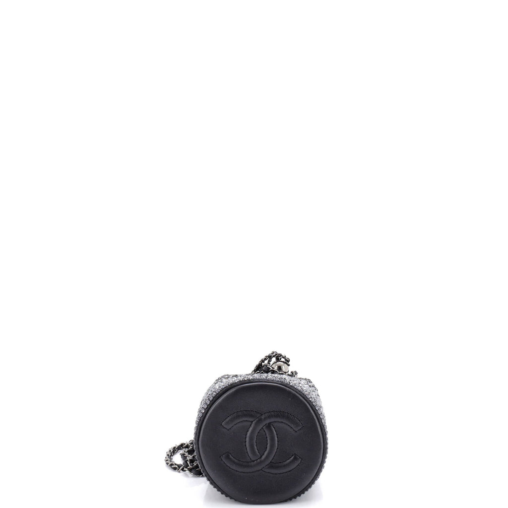 Pearl Crush Drawstring Bucket Bag Strass Embellished Leather Mini