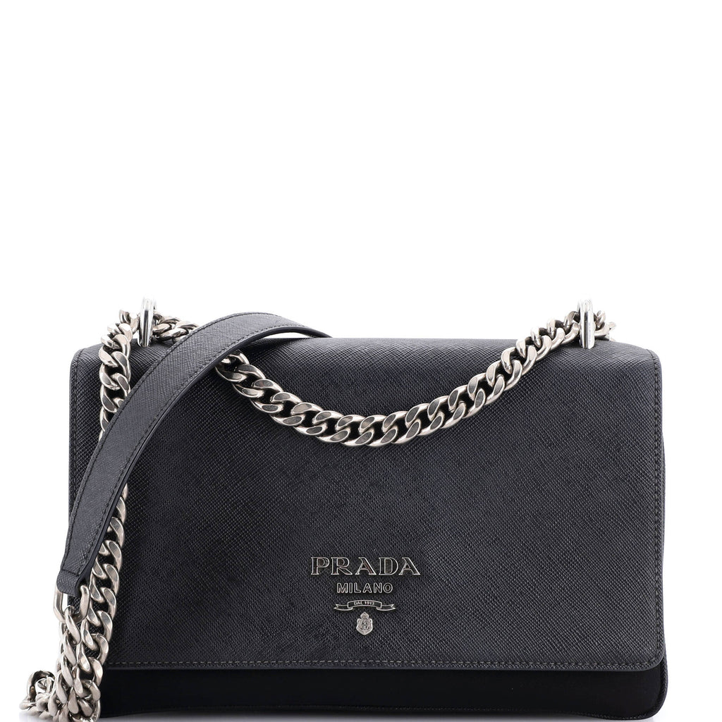 Chain Flap Crossbody Bag Tessuto and Saffiano Leather Medium