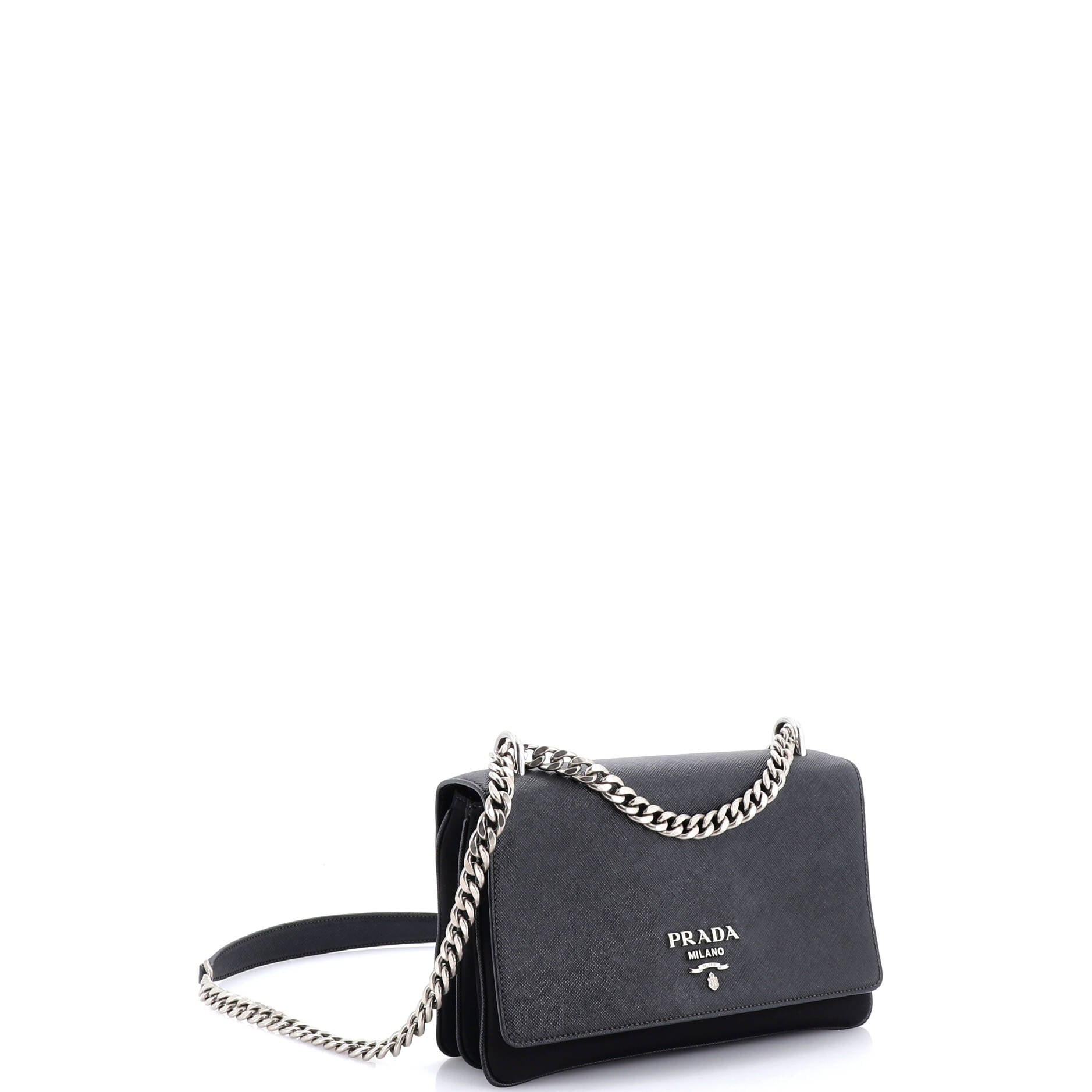 Chain Flap Crossbody Bag Tessuto and Saffiano Leather Medium