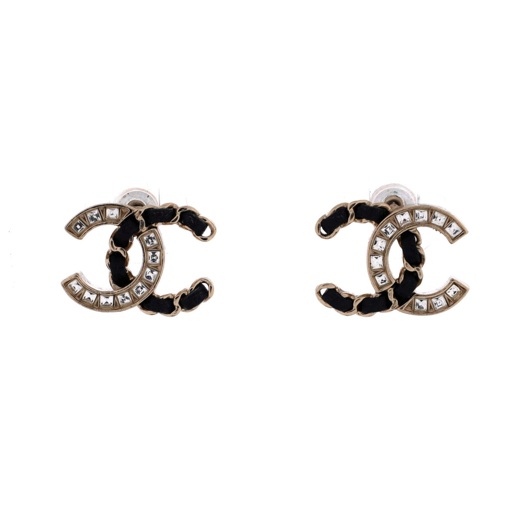 CC Stud Earrings Metal with Leather and Crystals