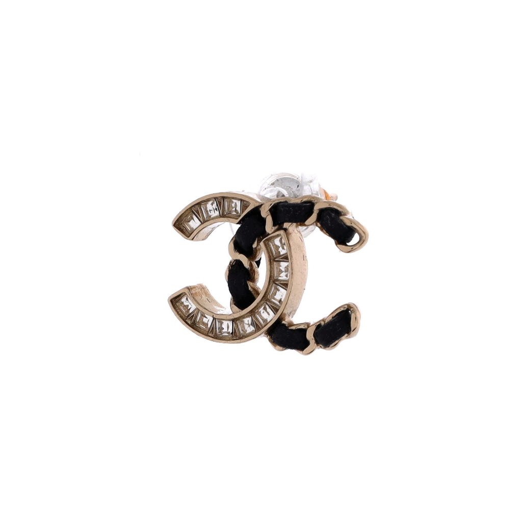 CC Stud Earrings Metal with Leather and Crystals