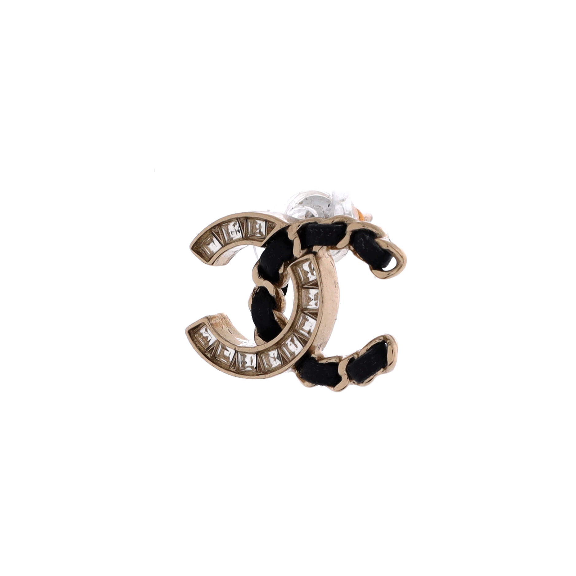CC Stud Earrings Metal with Leather and Crystals