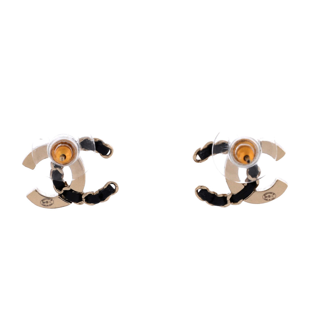 CC Stud Earrings Metal with Leather and Crystals