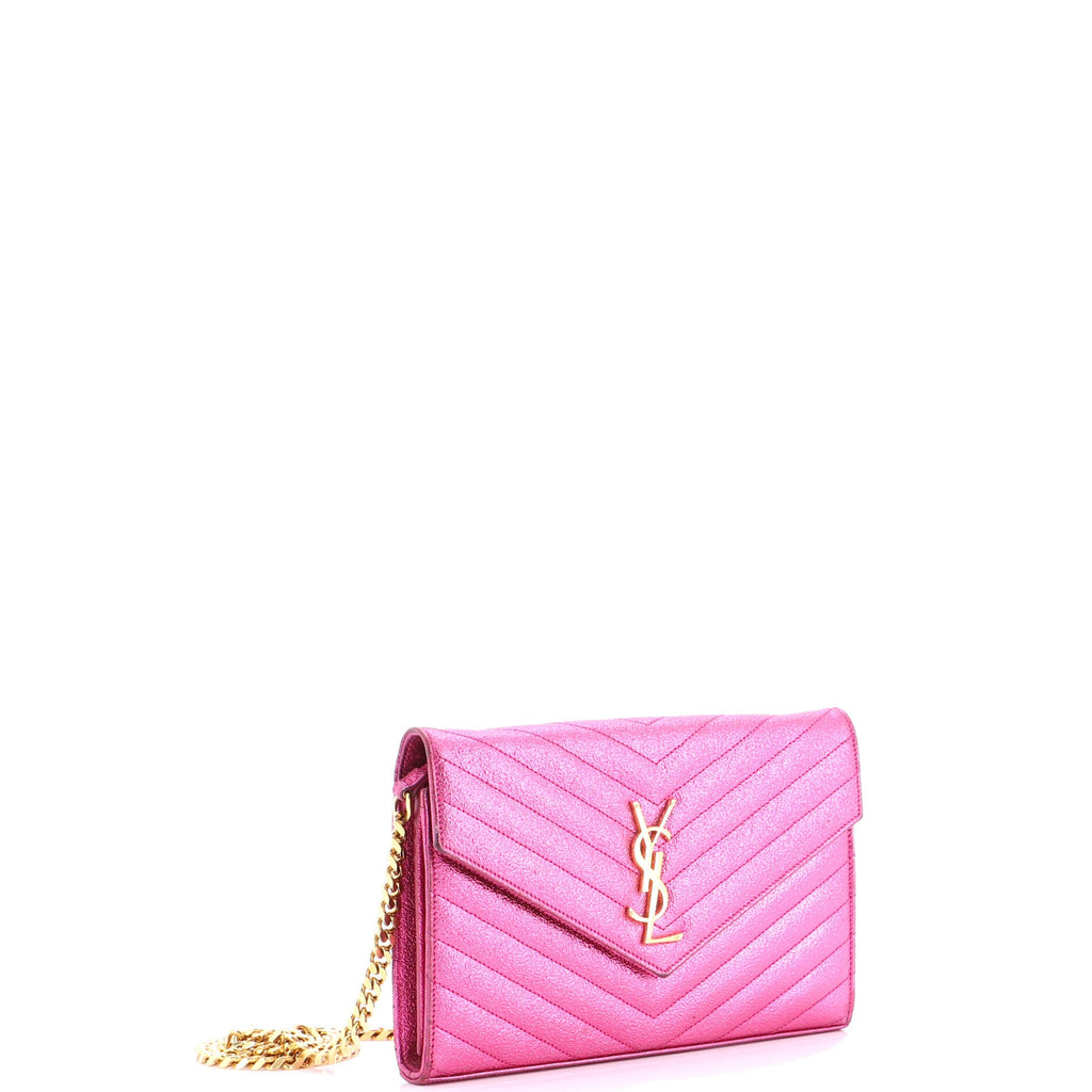 Classic Monogram Wallet on Chain Matelasse Chevron Metallic Leather Medium