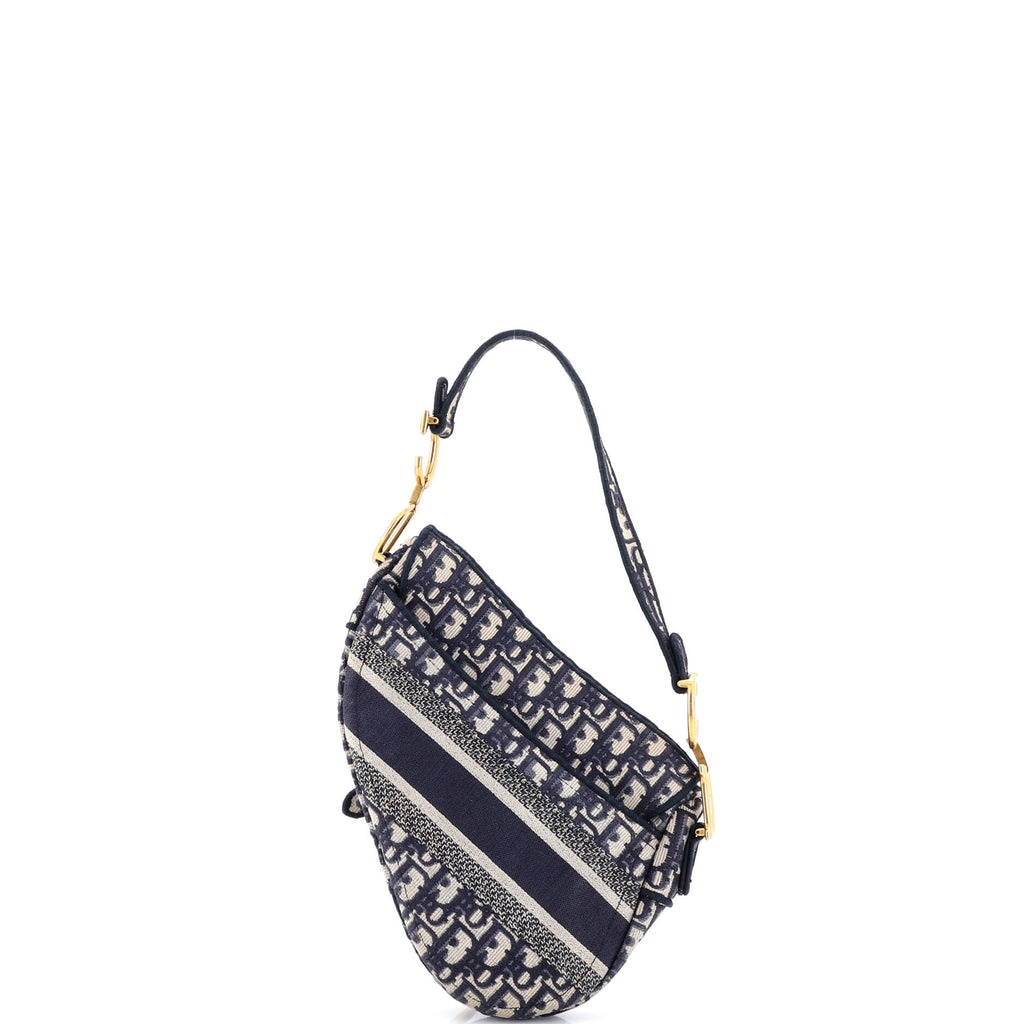 Saddle Handbag Logo Embroidered Oblique Canvas Medium