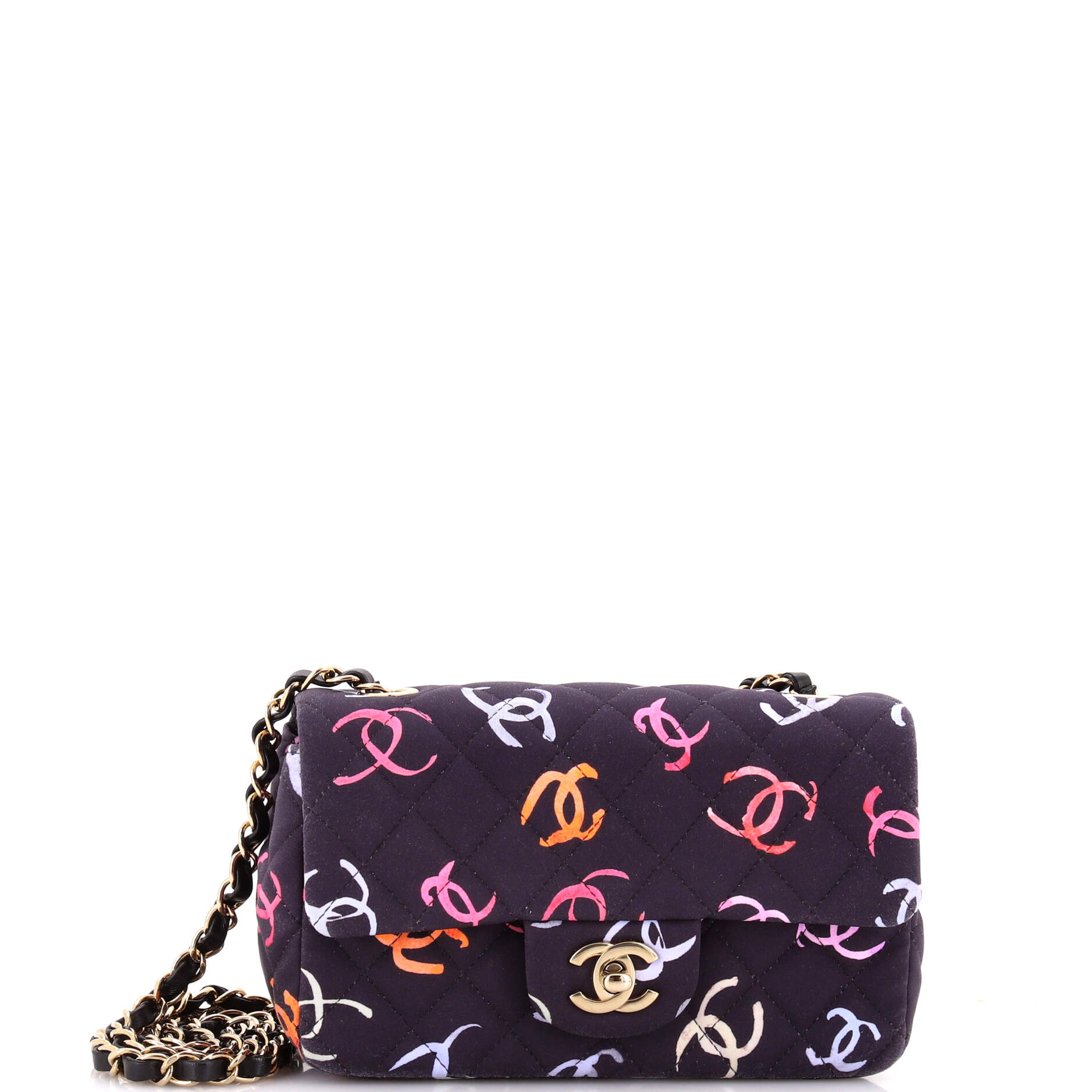 Classic Single Flap Bag Quilted CC Printed Fabric Mini