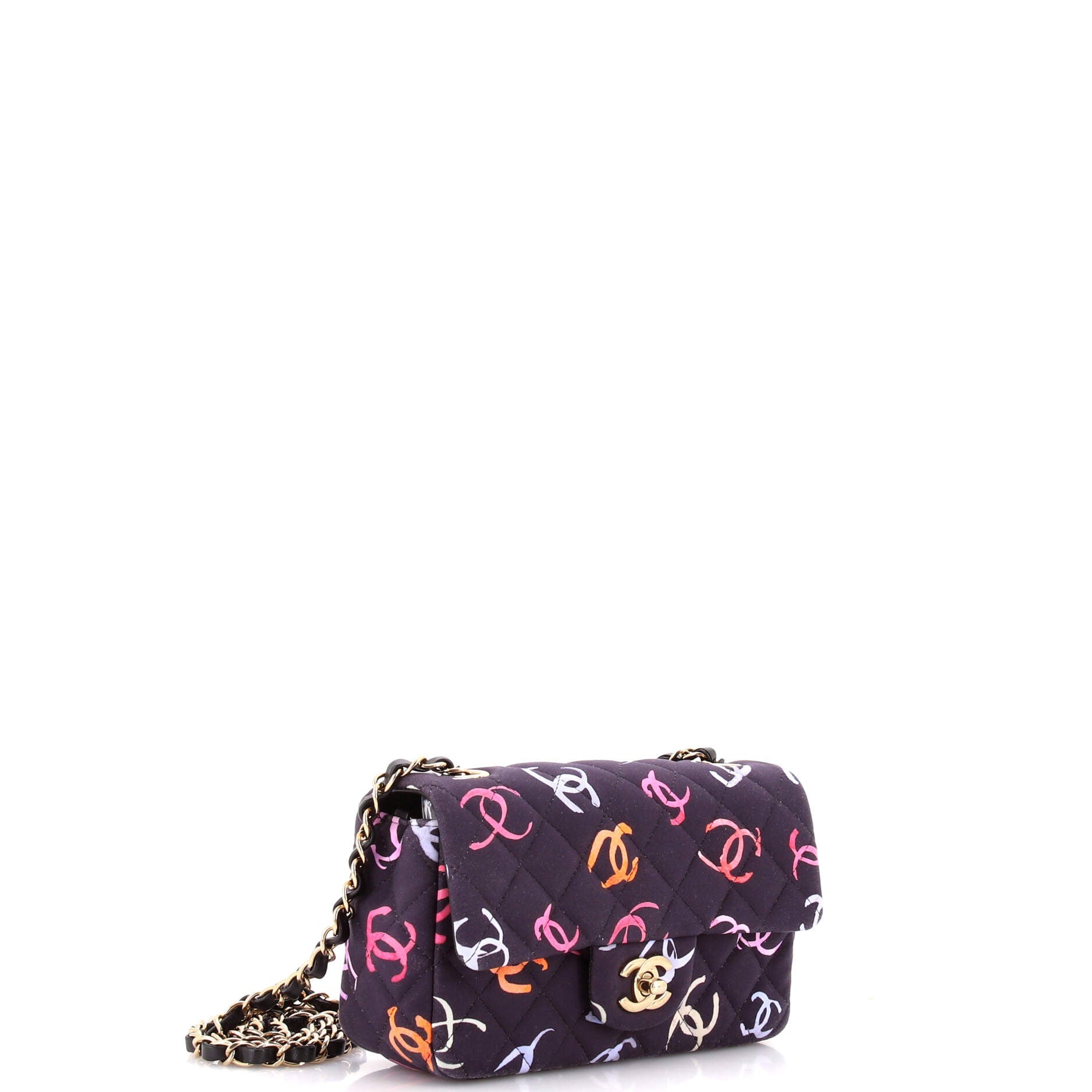 Classic Single Flap Bag Quilted CC Printed Fabric Mini