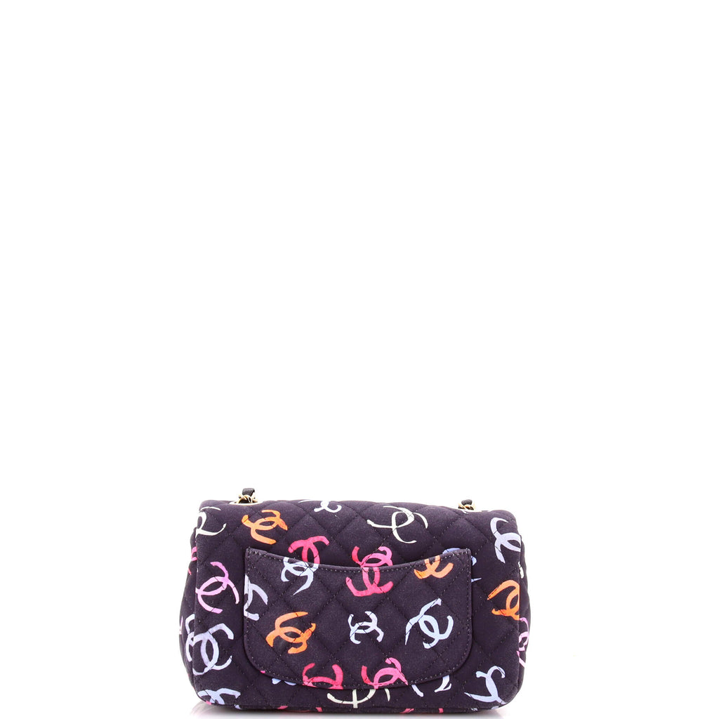 Classic Single Flap Bag Quilted CC Printed Fabric Mini
