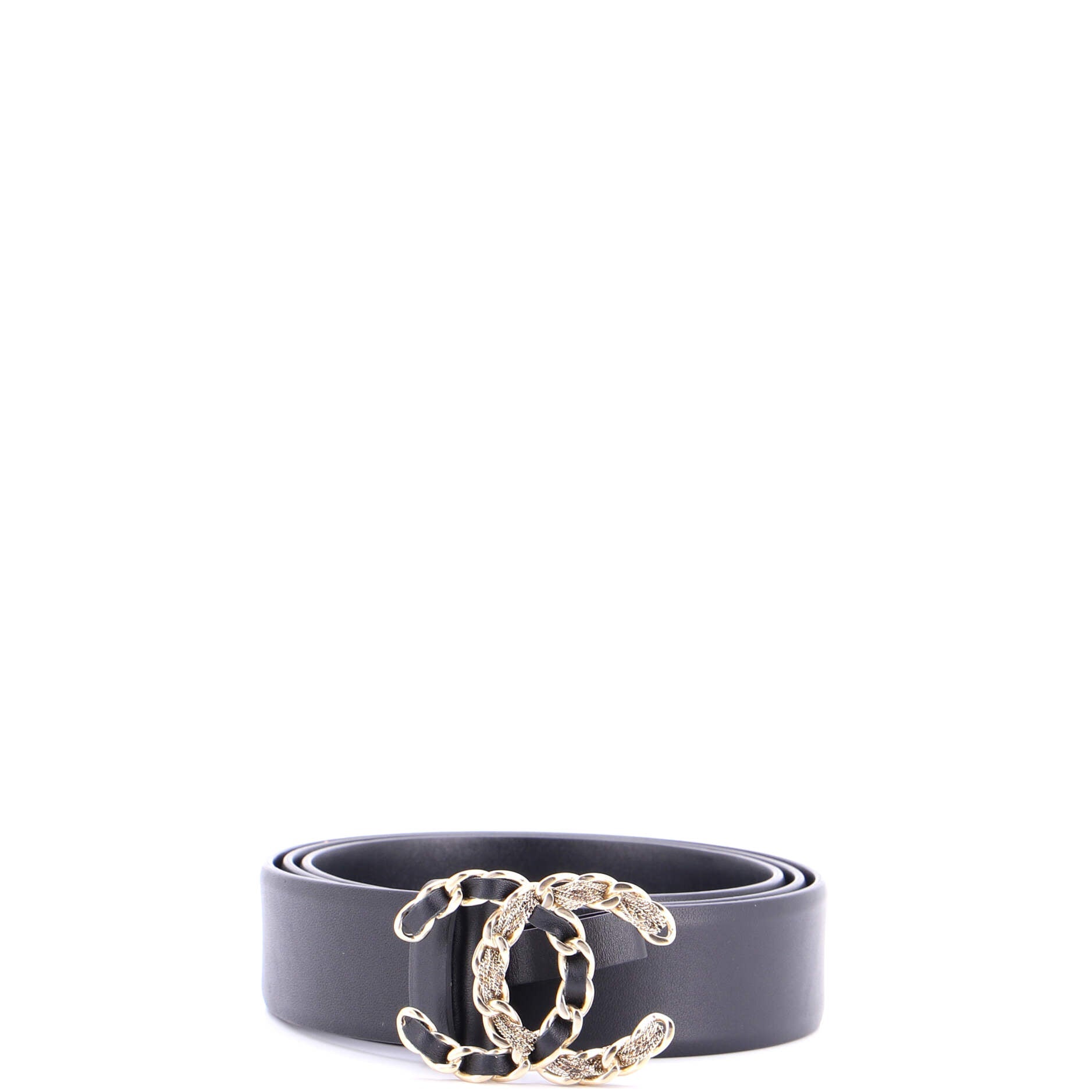 Woven Chain CC Buckle Belt Leather Thin