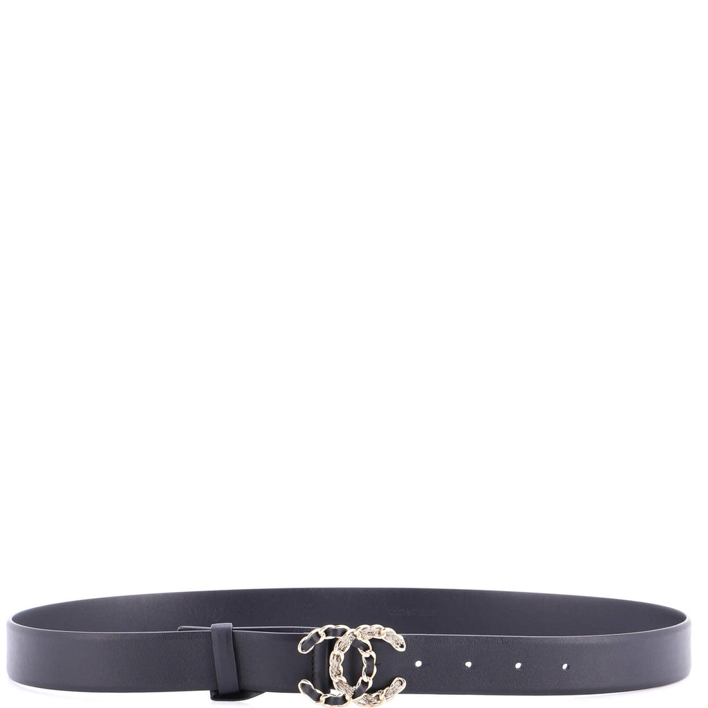 Woven Chain CC Buckle Belt Leather Thin