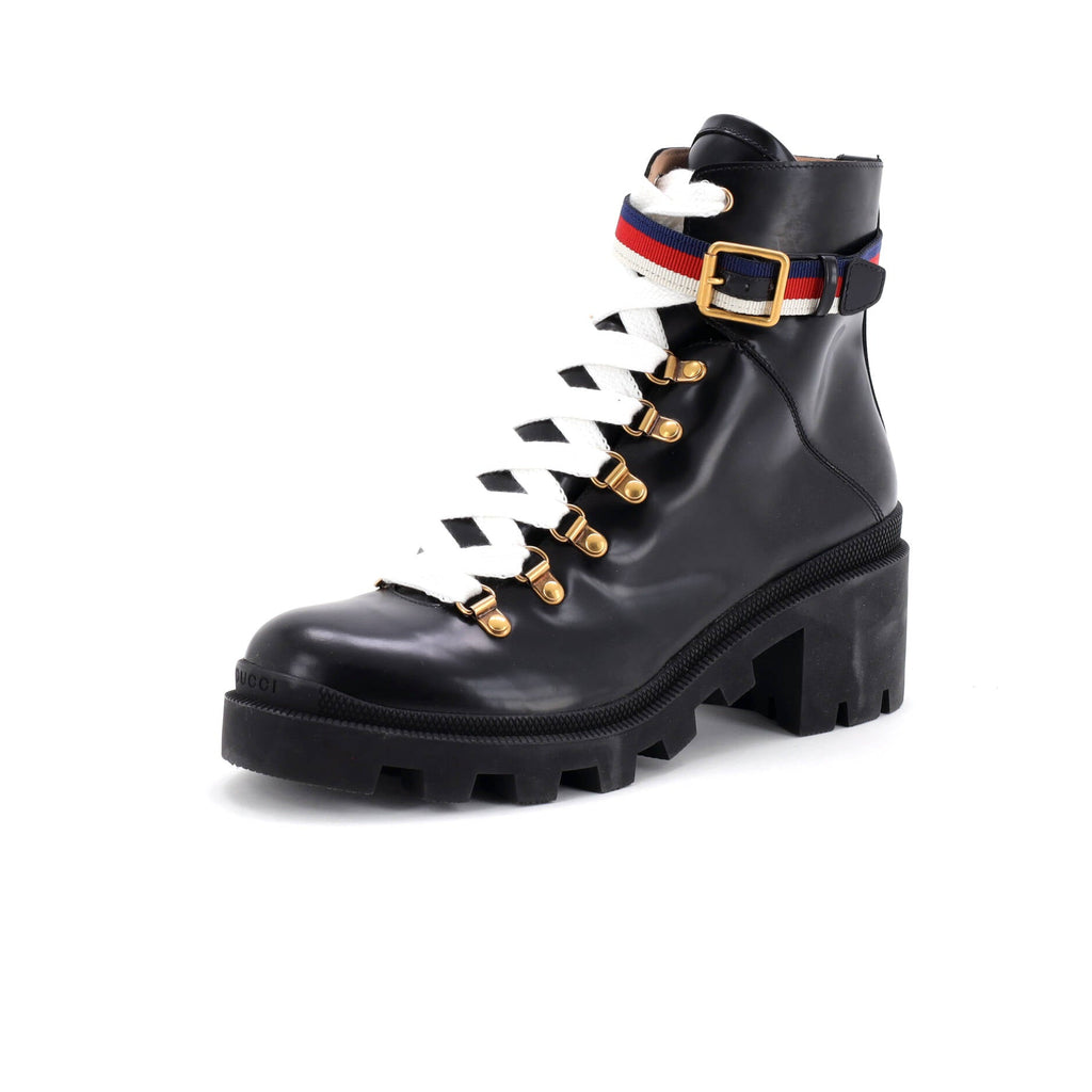 Women's Heeled Lace Up Combat Ankle Boots Leather