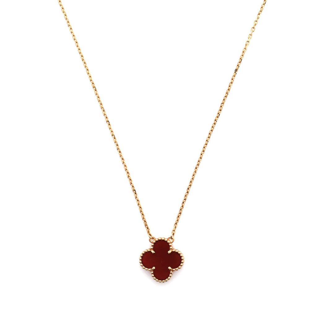 Vintage Alhambra Pendant Necklace 18K Yellow Gold and Carnelian