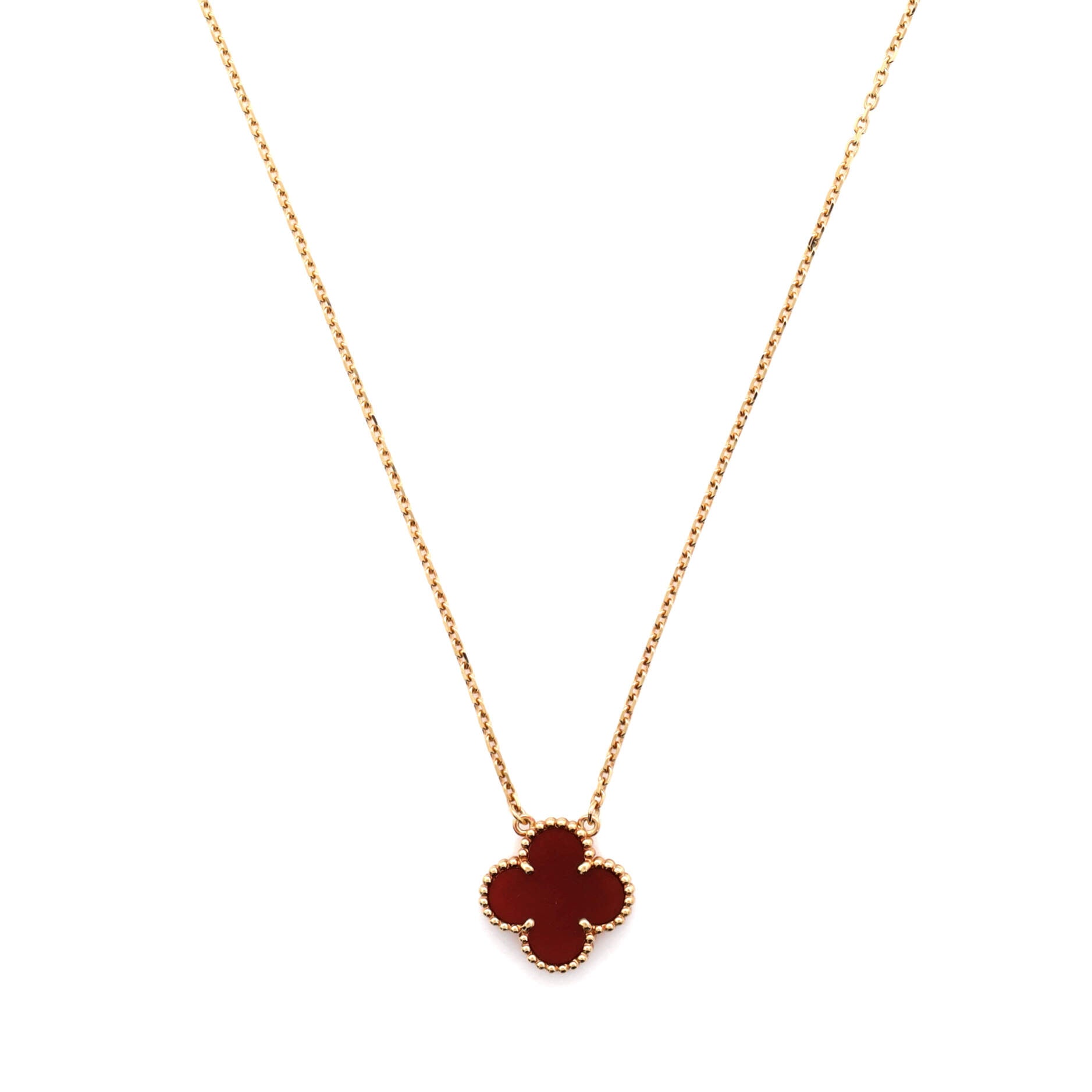 Vintage Alhambra Pendant Necklace 18K Yellow Gold and Carnelian