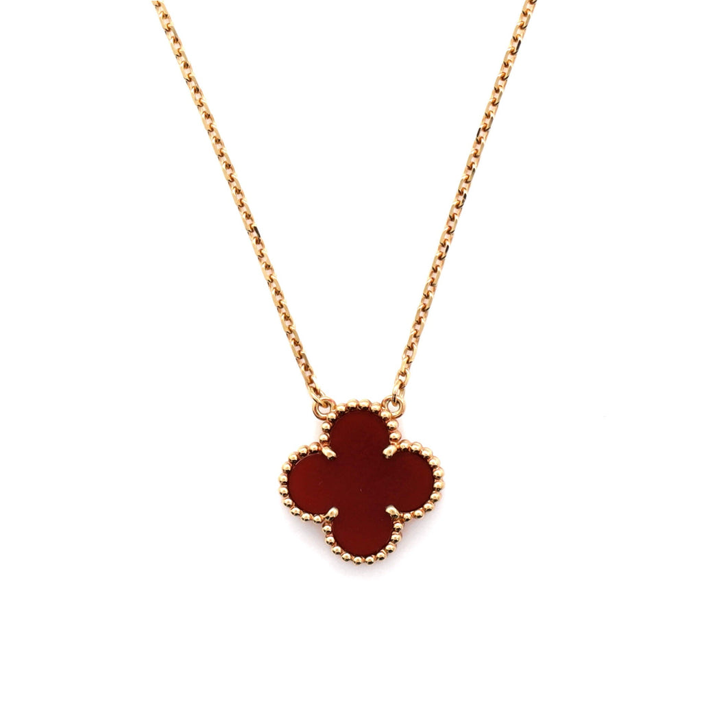 Vintage Alhambra Pendant Necklace 18K Yellow Gold and Carnelian