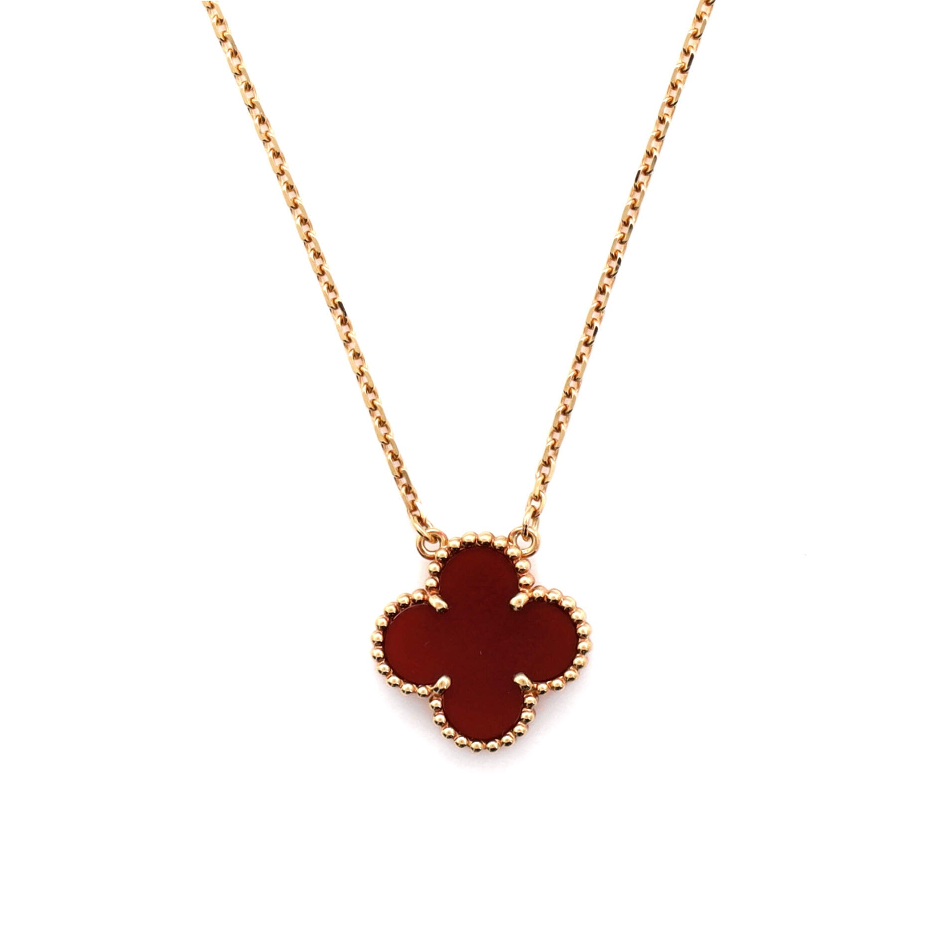 Vintage Alhambra Pendant Necklace 18K Yellow Gold and Carnelian