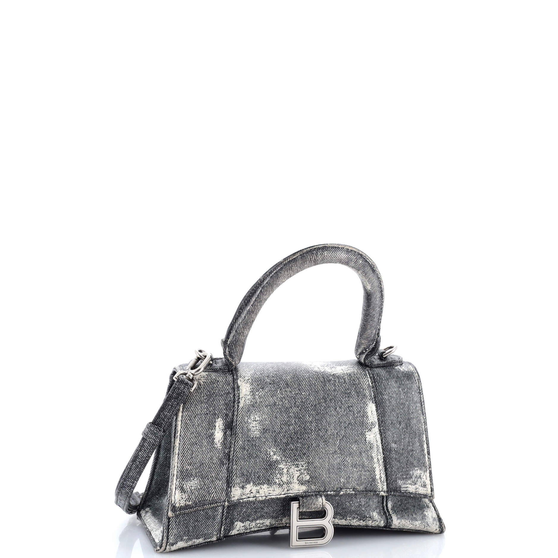 Hourglass Top Handle Bag Denim Printed Leather Small