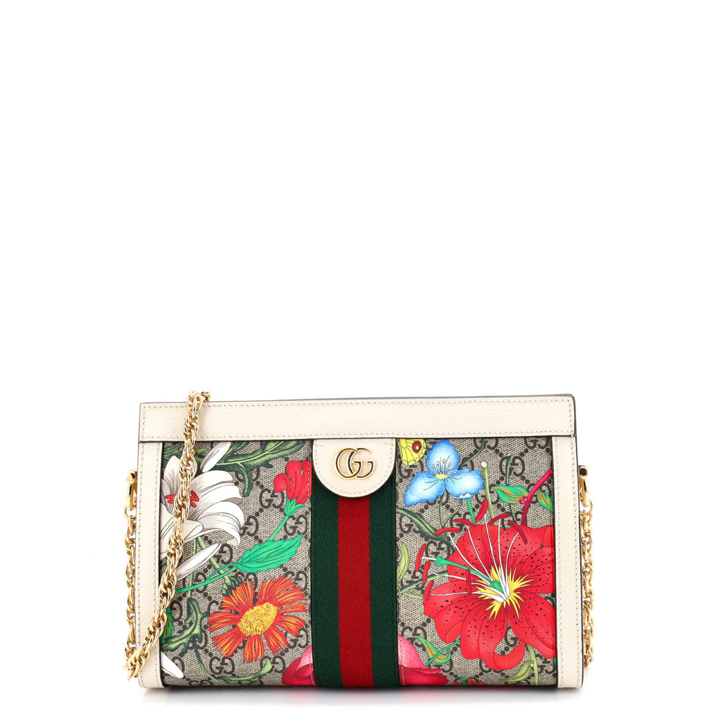 Ophidia Chain Shoulder Bag Flora GG Coated Canvas Small