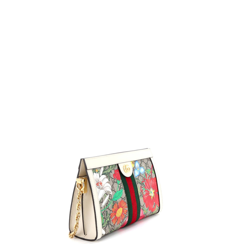Ophidia Chain Shoulder Bag Flora GG Coated Canvas Small