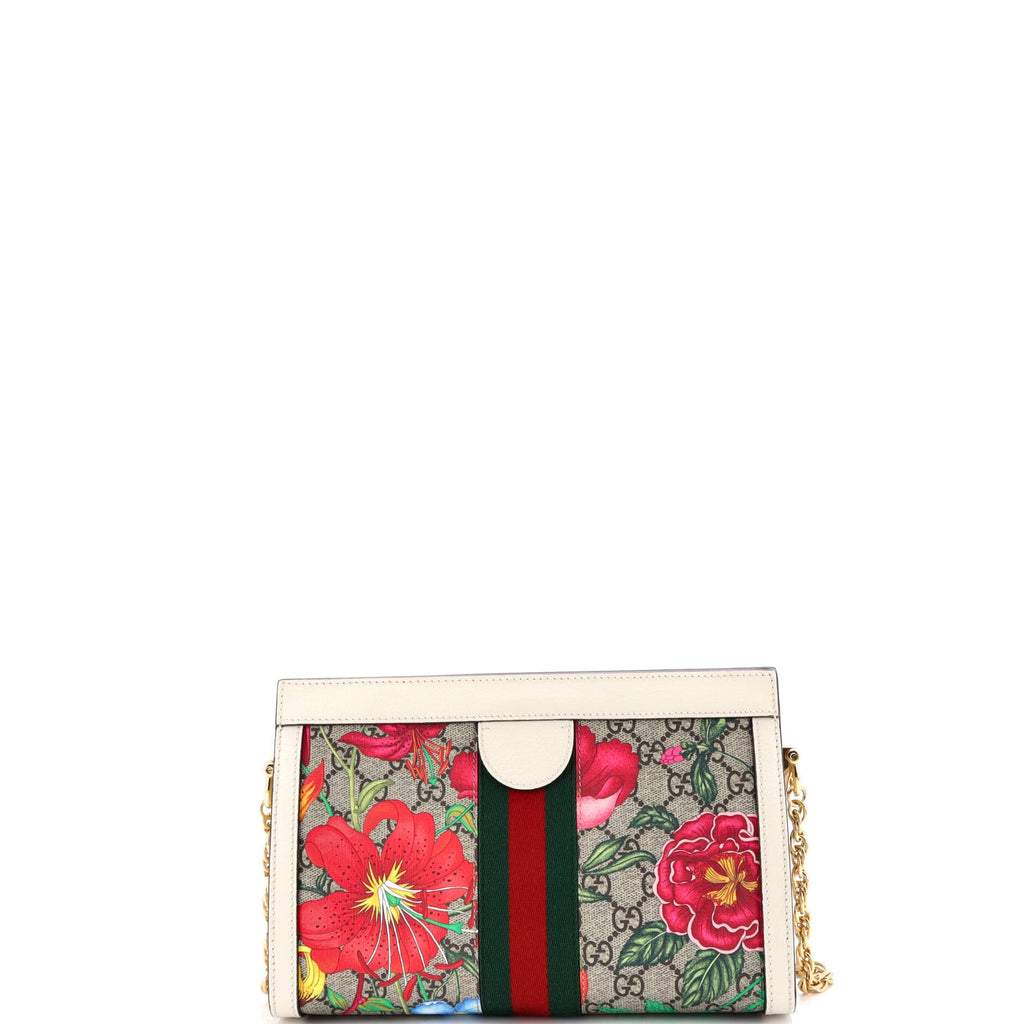 Ophidia Chain Shoulder Bag Flora GG Coated Canvas Small