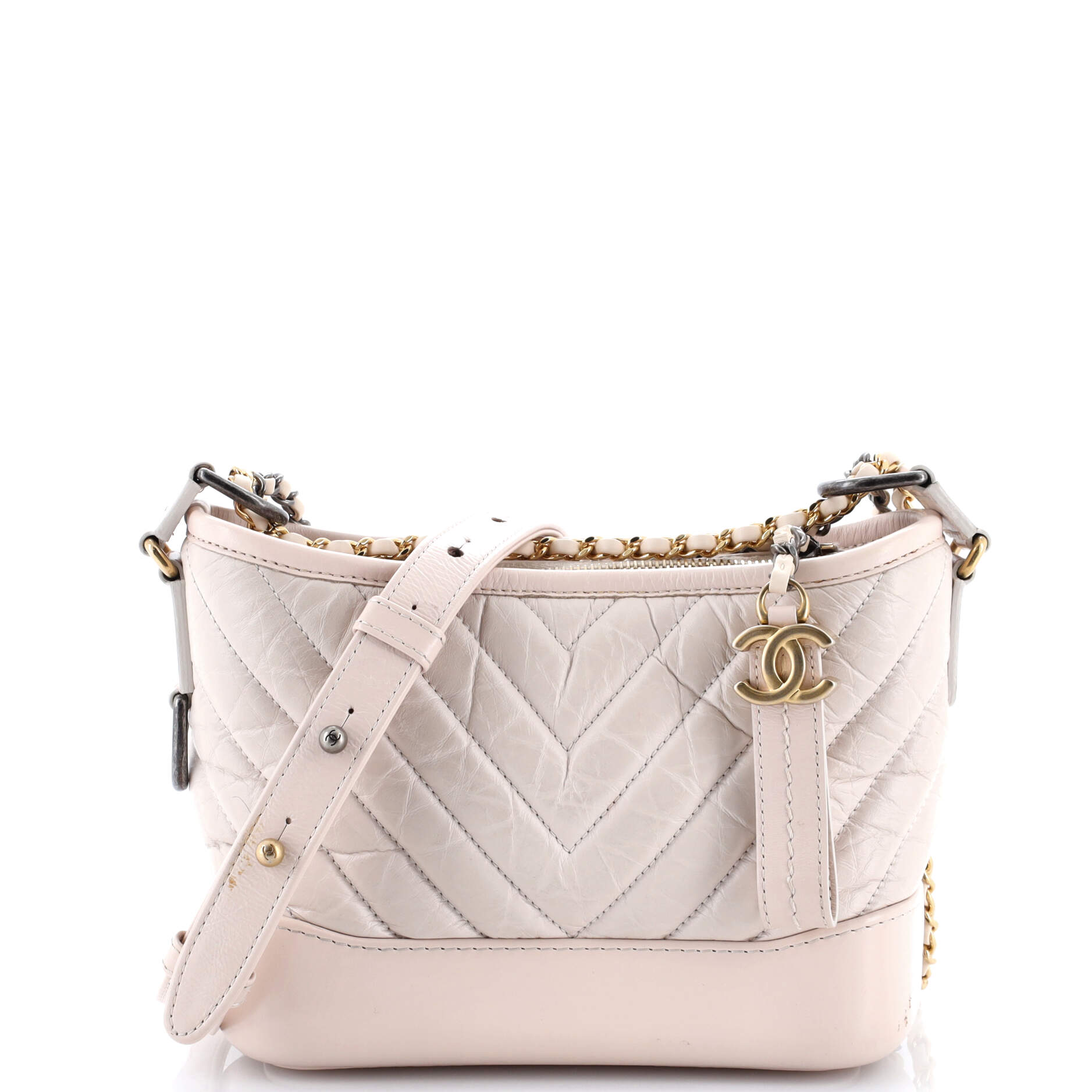 Gabrielle Hobo Chevron Aged Calfskin Small
