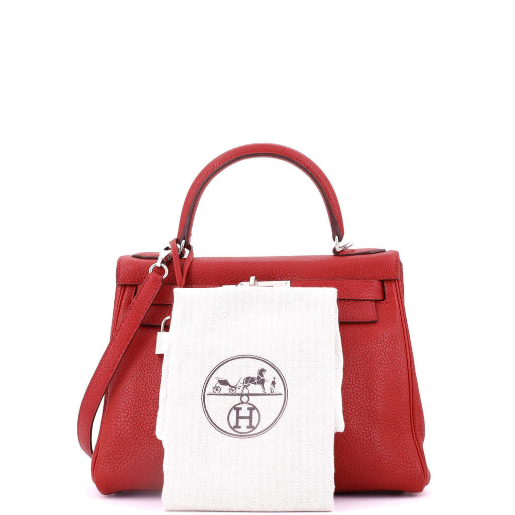 Kelly Handbag Rouge Casaque Togo with Palladium Hardware 28