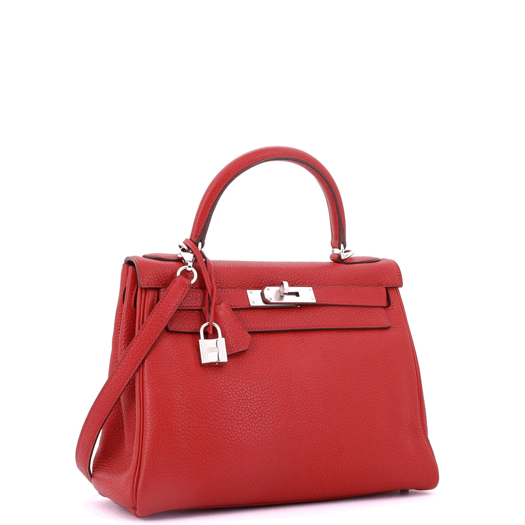 Kelly Handbag Rouge Casaque Togo with Palladium Hardware 28