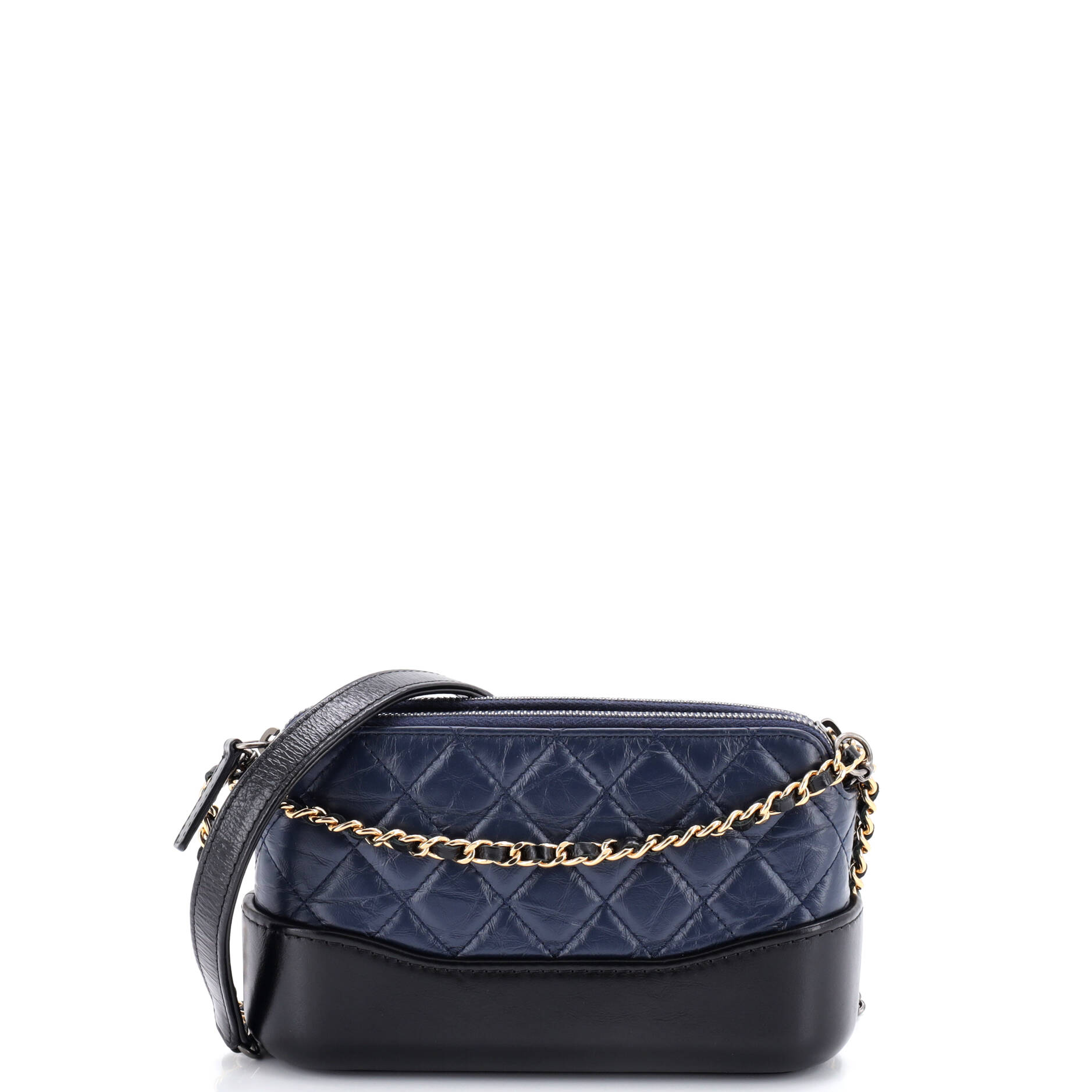 Gabrielle Double Zip Clutch with Chain Quilted Aged Calfskin
