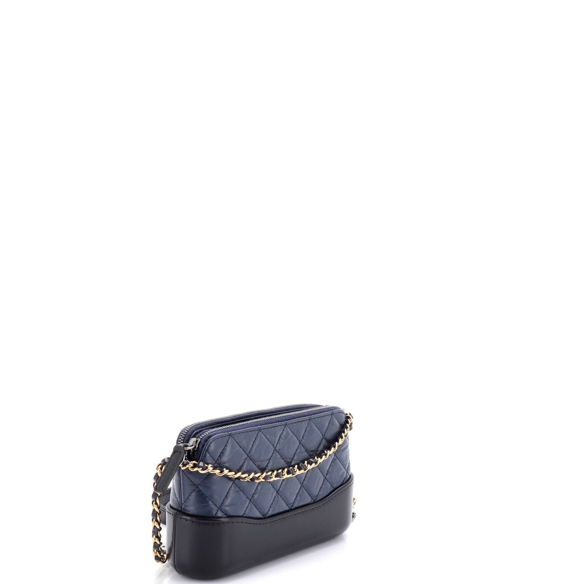 Gabrielle Double Zip Clutch with Chain Quilted Aged Calfskin