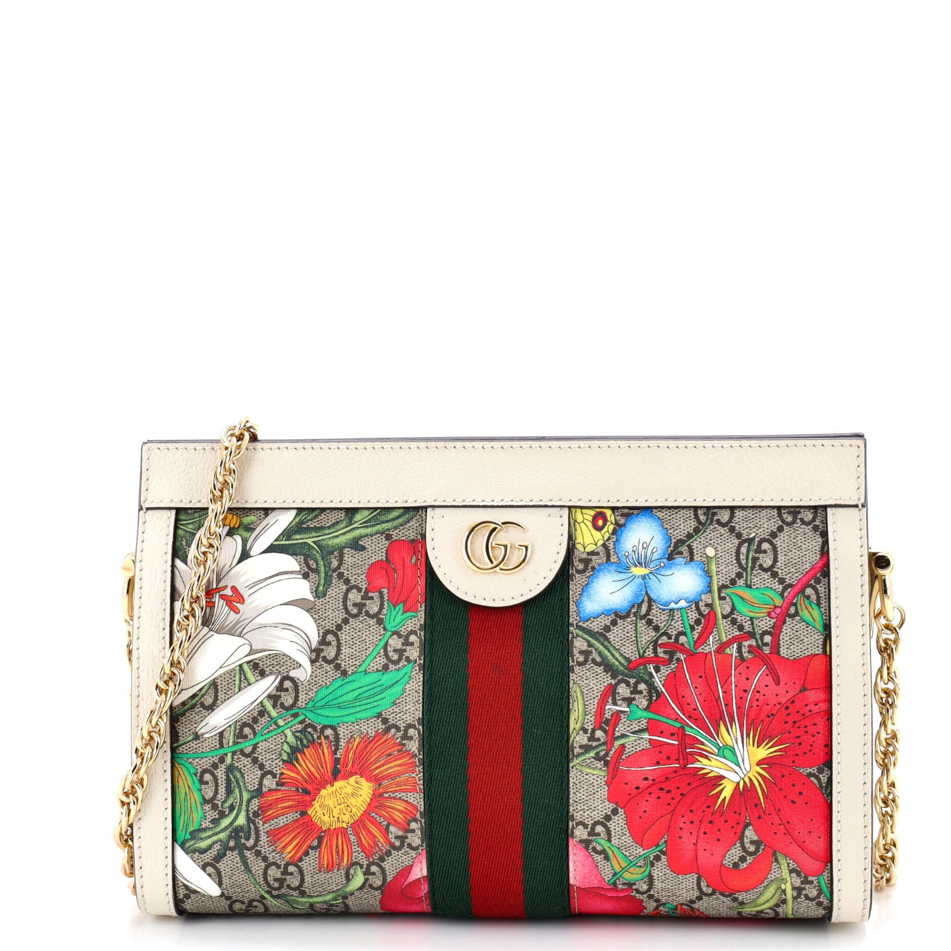 Ophidia Chain Shoulder Bag Flora GG Coated Canvas Small