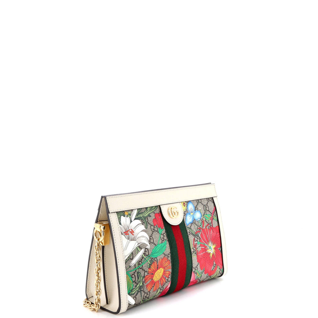 Ophidia Chain Shoulder Bag Flora GG Coated Canvas Small
