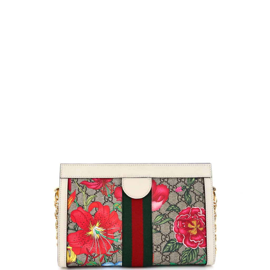 Ophidia Chain Shoulder Bag Flora GG Coated Canvas Small
