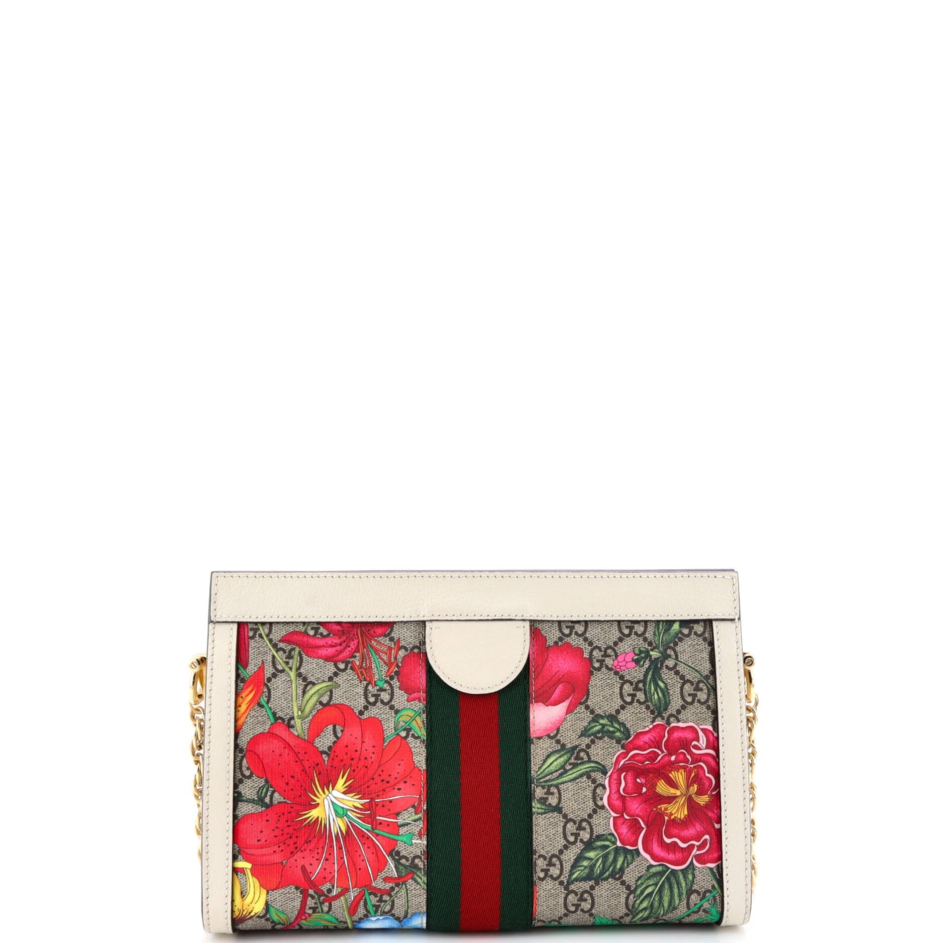 Ophidia Chain Shoulder Bag Flora GG Coated Canvas Small