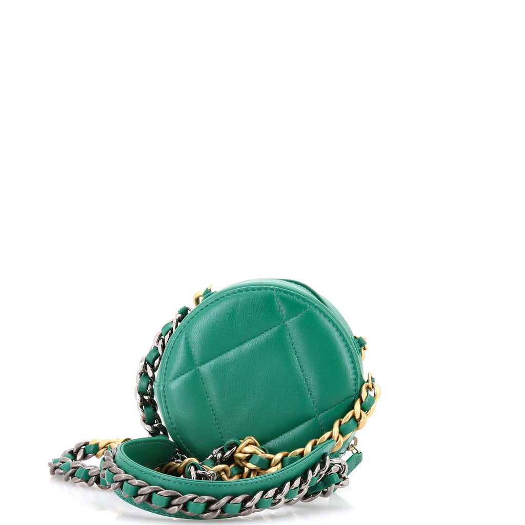 19 Round Clutch with Chain Quilted Leather