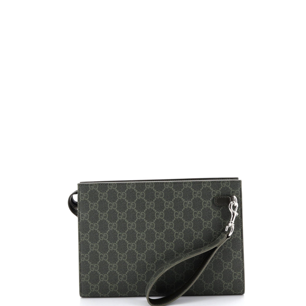 Wristlet Pouch Bicolor GG Coated Canvas and Leather Small