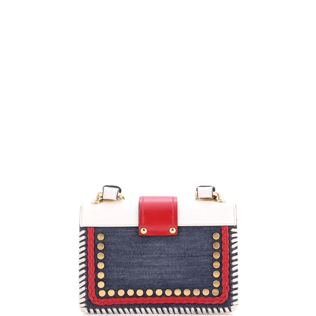Cahier Crossbody Bag Embellished Denim and Leather Small