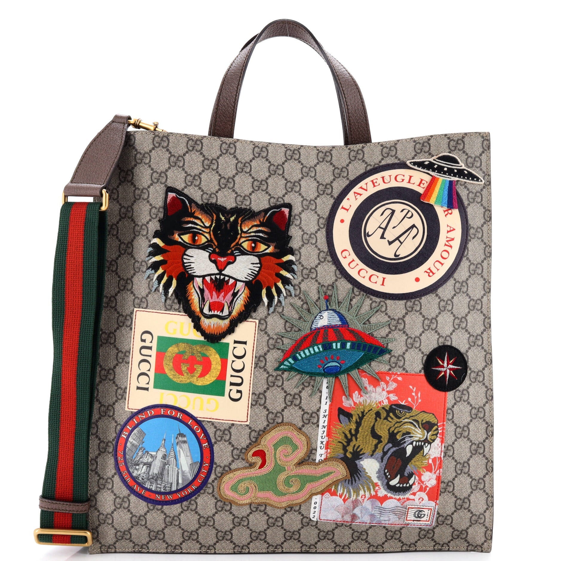Courrier Convertible Soft Open Tote GG Coated Canvas with Applique North South
