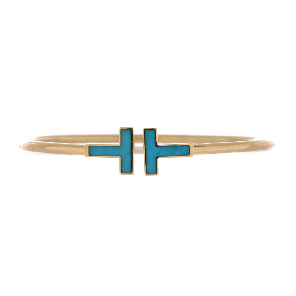 T Wire Bracelet 18K Yellow Gold with Turquoise Wide