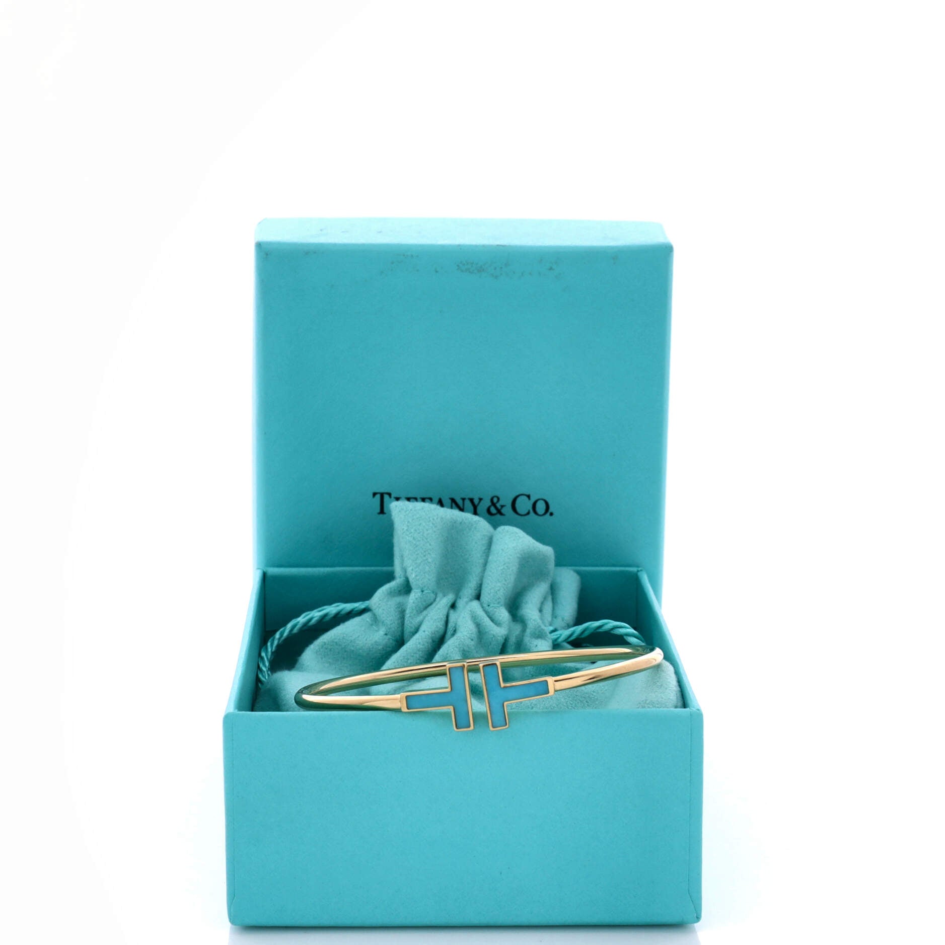 T Wire Bracelet 18K Yellow Gold with Turquoise Wide