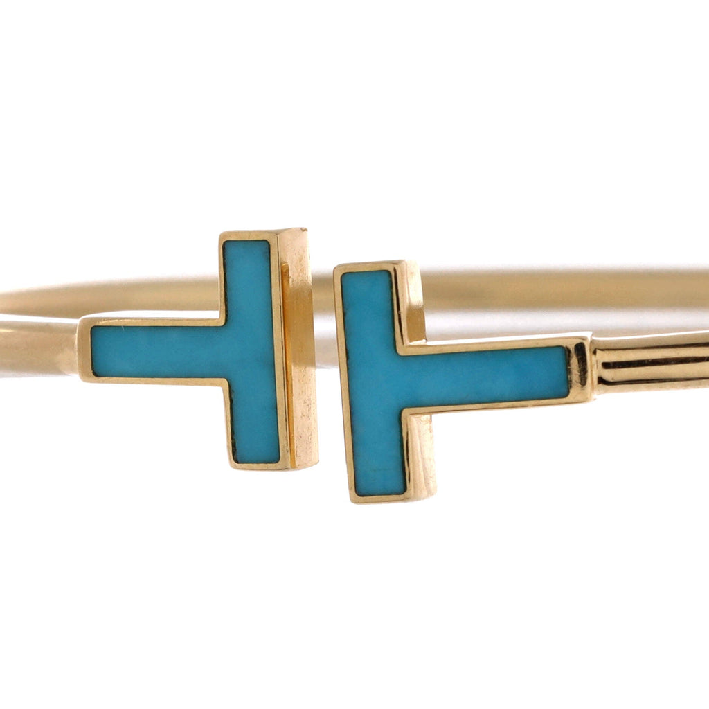 T Wire Bracelet 18K Yellow Gold with Turquoise Wide