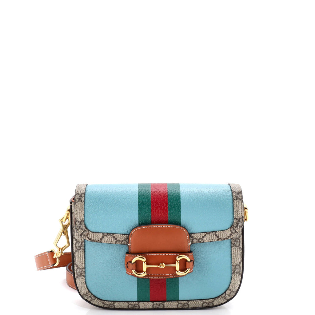 Horsebit 1955 Shoulder Bag Leather with GG Coated Canvas Mini