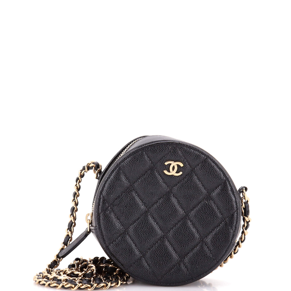 Round Clutch with Chain Quilted Caviar Mini