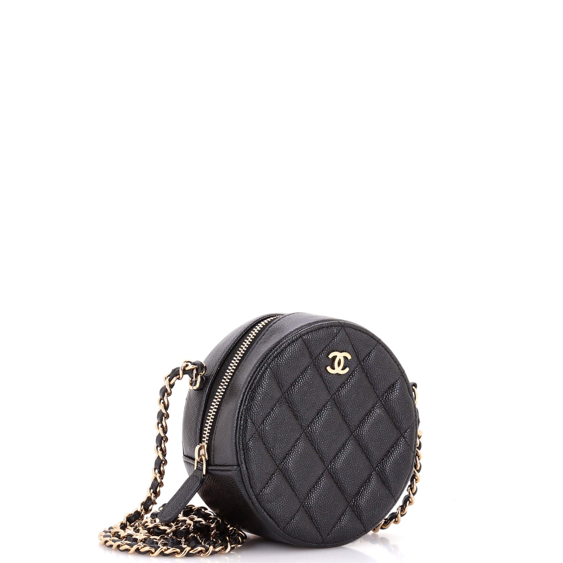 Round Clutch with Chain Quilted Caviar Mini