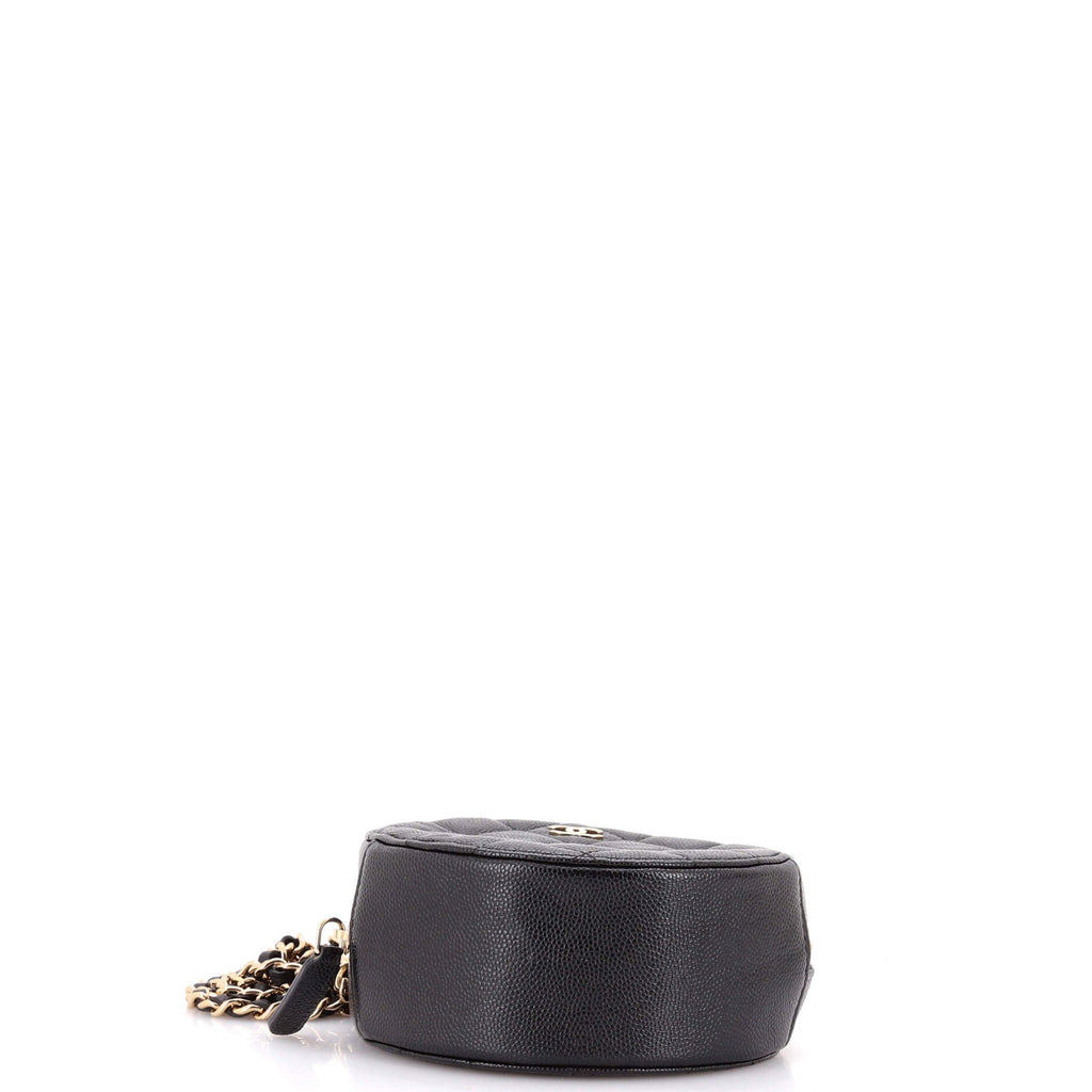 Round Clutch with Chain Quilted Caviar Mini