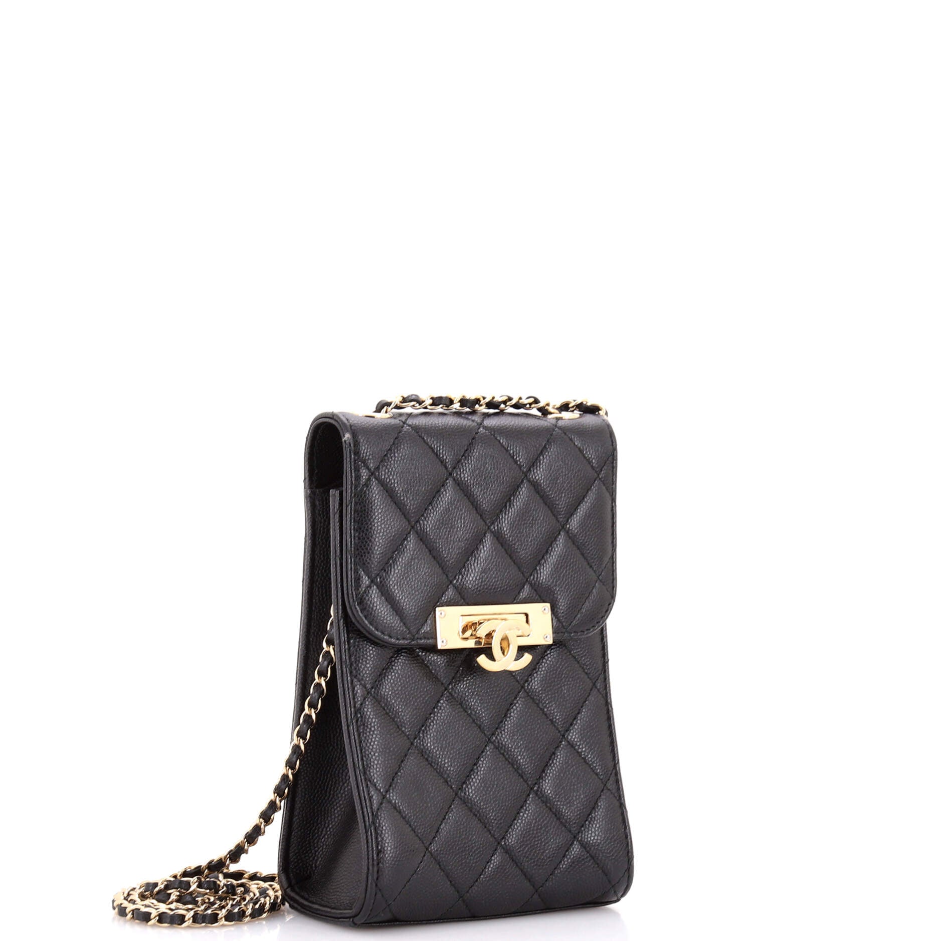 Golden Class Phone Holder Crossbody Bag Quilted Caviar