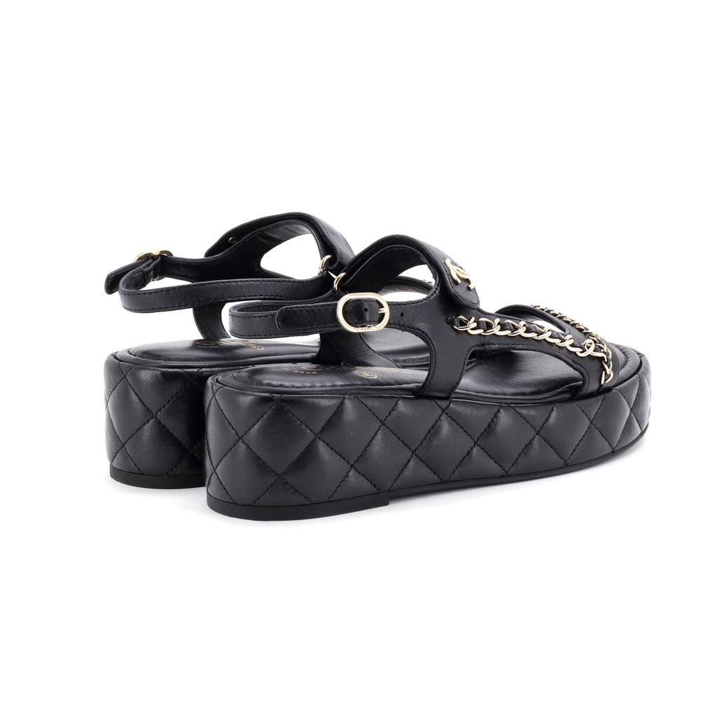 Women's Velcro Platform Sandals Quilted Leather with Chain Detail