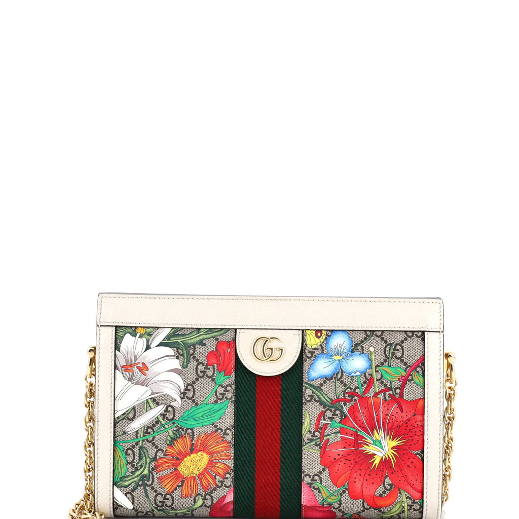 Ophidia Chain Shoulder Bag Flora GG Coated Canvas Small