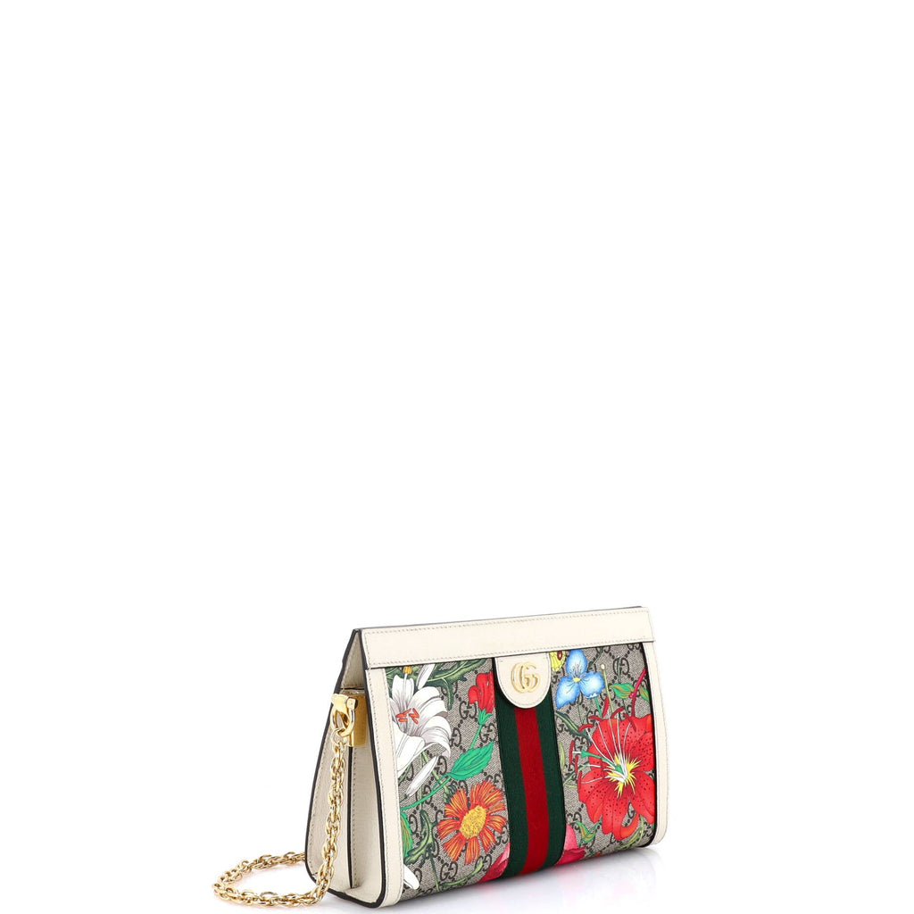 Ophidia Chain Shoulder Bag Flora GG Coated Canvas Small