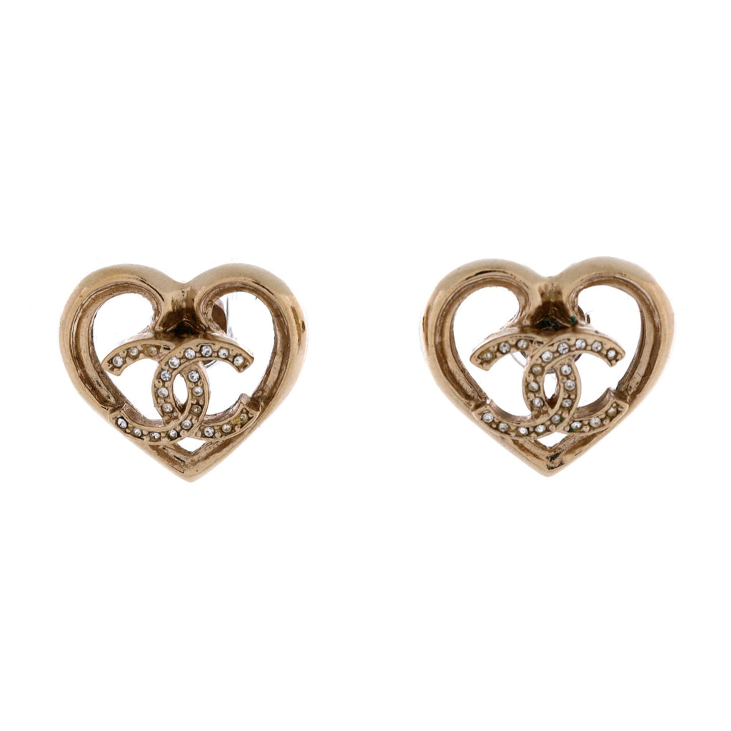 CC Cut Out Heart Stud Earrings Metal with Crystals