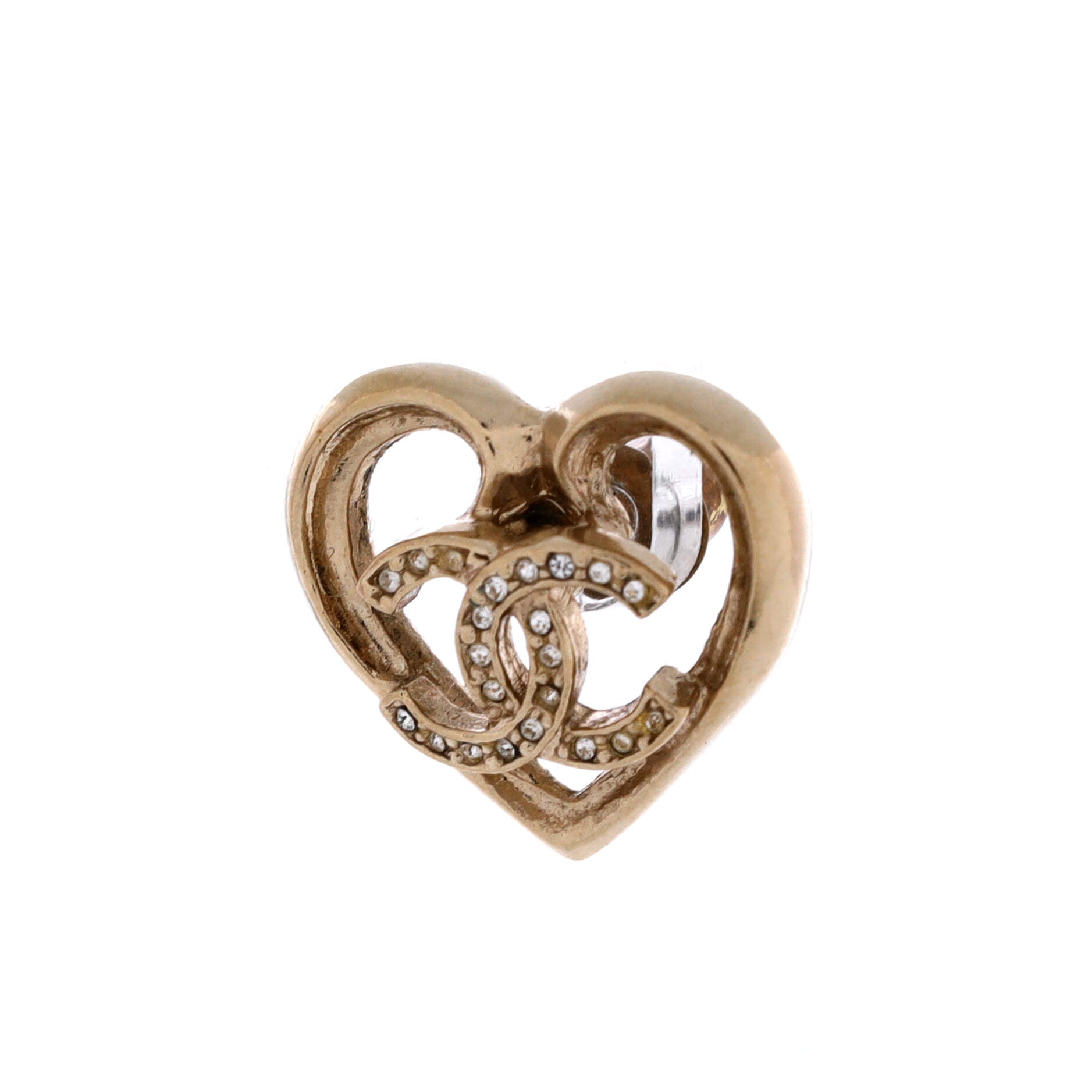 CC Cut Out Heart Stud Earrings Metal with Crystals